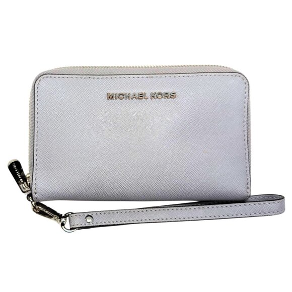 Michael Kors Gray Zippy Saffiano PVC Jet Set Wristlet Wallet - Picture 1 of 7